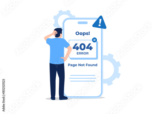 Confused man smartphone 404 error issue broken link address blocked site is down page doesn't exist