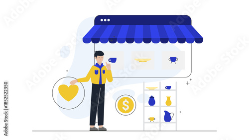 Digital Platform Connecting Local Artisans with Buyers. Flat Vector Illustration
