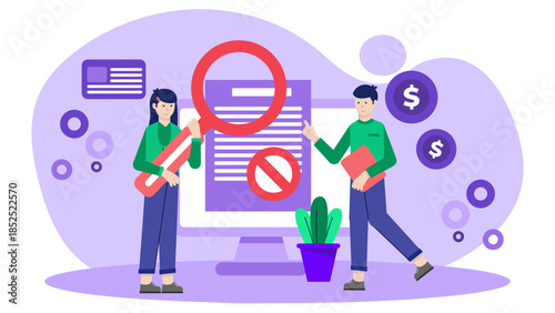 Data Science Team Detecting Financial Fraud. Flat Vector Illustration