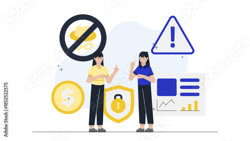 Data Science Team Detecting Financial Fraud. Flat Vector Illustration