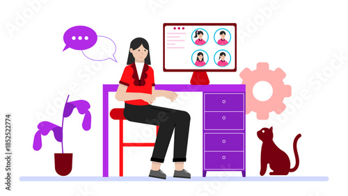 Online Pet Adoption Counseling Session. Flat Vector Illustration