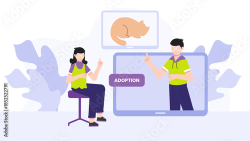 Online Pet Adoption Counseling Session. Flat Vector Illustration