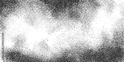 Black and white halftone dot pattern texture with rough distressed grunge effect
