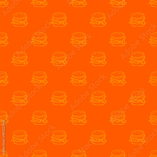 burger pattern background. doodle fast food burger seamless pattern background. Seamless Pattern of a Cheese Burger or hamburger.