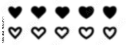 Black blurred hearts collection. Soft edges love symbol set