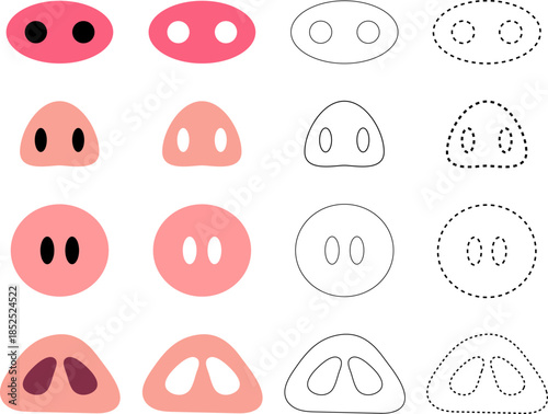 Pig Nose Vector Design Bundle with Lineart, Dotted and Dashed Coloring Pages