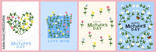 Happy Mother's Day greeting card with cute flower template. Season of spring background. -Vector.