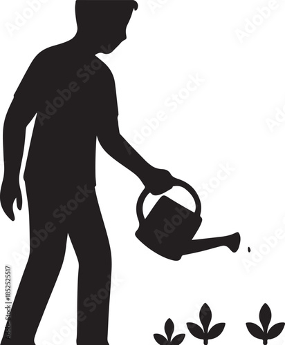 Silhouette of a person watering plants