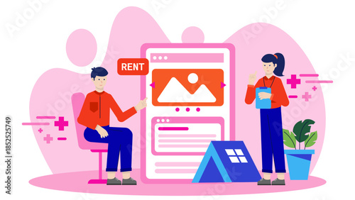Digital Marketplace for Renting Outdoor Gear. Flat Vector Illustration