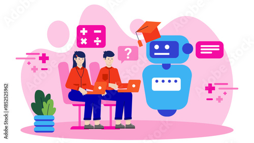 Smart University Using AI for Course Recommendations. Flat Vector Illustration