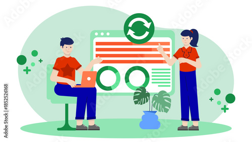 Sustainable Company Implementing a Closed-Loop Production System. Flat Vector Illustration