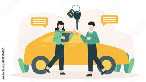 Digital Platform for Peer-to-Peer Car Sharing. Flat Vector Illustration