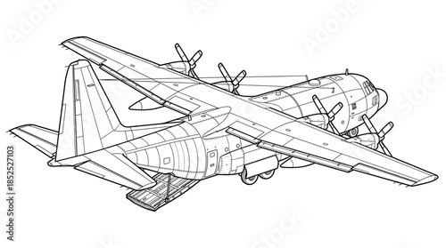 Line drawing of a vintage propeller-driven airplane in flight against a plain white background.