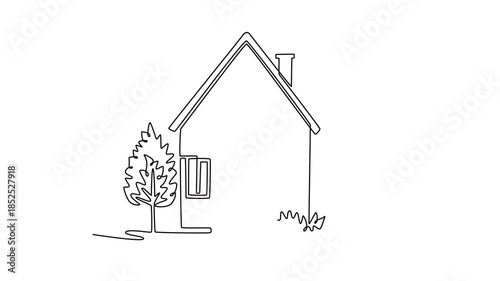cute scandinavian cards houses. Cute House and Building concept. Single line draw design. Full length animation illustration. High quality 4k footage