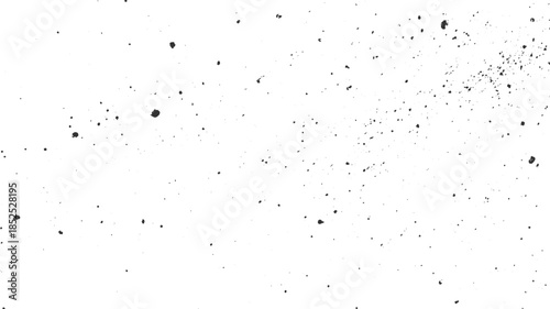 Black ink splatters and dots scattered across a white background splash
