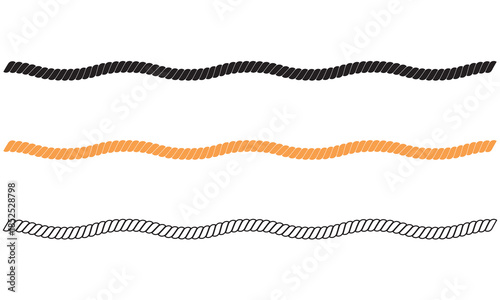 Rope vector icon.  Brushes rope patterns. Minimal twisted rope borders in black , colour and white, decorative nautical elements useful for design, framing, and graphic layout concepts.
