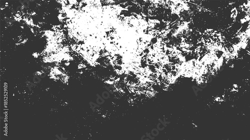 Black and white abstract textured background with rough brush strokes and speckles