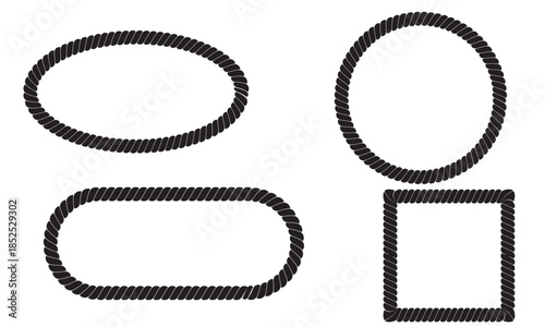 Rope vector icon.  Brushes rope patterns. Minimal twisted rope borders in black , colour and white, decorative nautical elements useful for design, framing, and graphic layout concepts.
