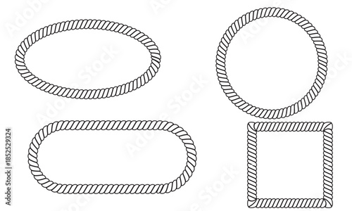 Rope vector icon.  Brushes rope patterns. Minimal twisted rope borders in black , colour and white, decorative nautical elements useful for design, framing, and graphic layout concepts.
