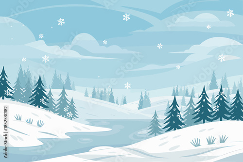 Winter Forest Snowflakes Landscape