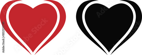 A pair of heart icons, one red and one black, representing love and contrasting emotions Vector