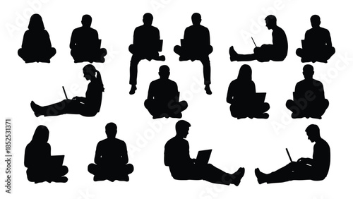 diverse group of people in various seated and relaxed poses a striking silhouette