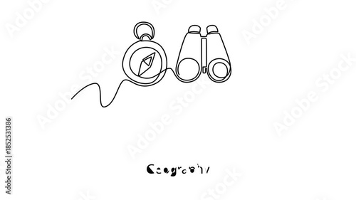 Geography. School Subject concept. Single line draw design. Full length animation illustration. High quality 4k footage
