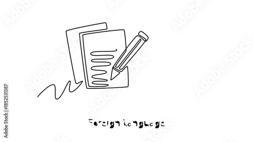 Foreign Language. School Subject concept. Single line draw design. Full length animation illustration. High quality 4k footage