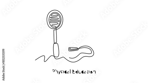 Physical Education. School Subject concept. Single line draw design. Full length animation illustration. High quality 4k footage
