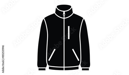 a simple black and white silhouette of a zippered jacket with pockets depicted in a minimalist and modern style high quality