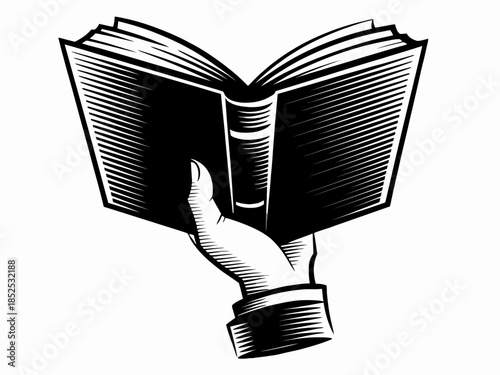 Hand Holding Open Book Illustration for Reading Concept