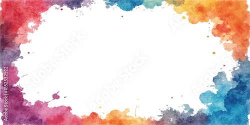 Abstract watercolor background with colorful ink splashes and artistic paint splatters creating a grunge texture design element with pink water spots and brush blobs for text decoration