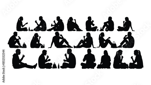 A collection of human figures displayed in various yoga poses forming a unique silhouette