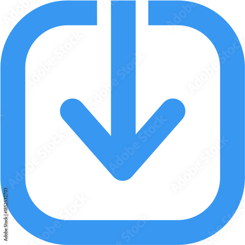 Blue download arrow icon, rounded square. Concept of digital file acquisition, data transfer, content saving from online sources