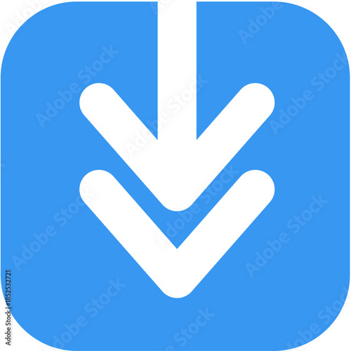 Graphic icon featuring a double downward arrow on a vibrant blue background, effectively symbolizing a download, data transfer, or file reception process for various digital content