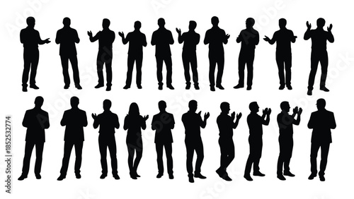 Diverse group of people in various poses presented as a striking black silhouette