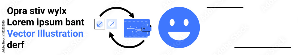 Fototapeta premium Data sharing, user satisfaction, workflow, digital communication, process automation, emotion analysis. Circular data exchange between card and smile. Data sharing and user satisfaction
