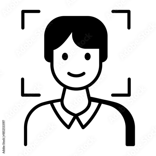 A linear style icon representing facial recognition