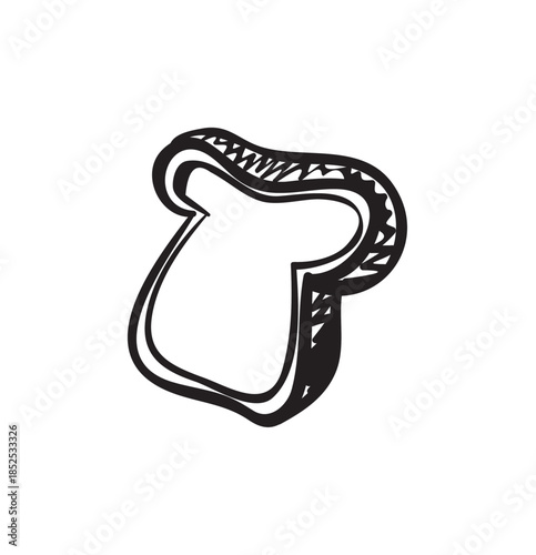 Single slice of toasted bread in a hand-drawn cartoon style