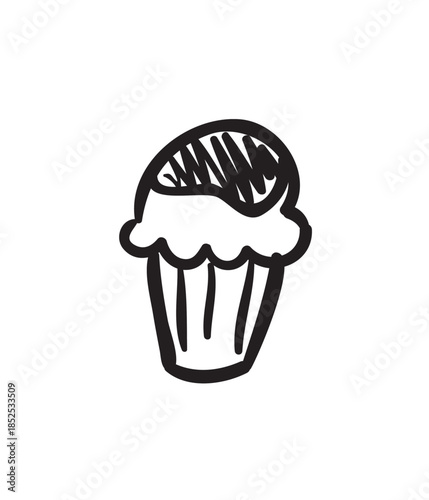 Hand-drawn sketch of a simple cupcake dessert icon