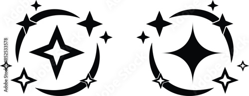 Sparkling stars and magic effects icons in black and white graphic design Vector