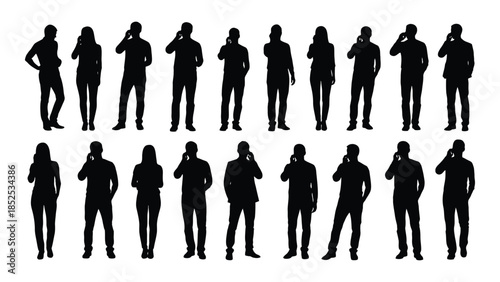 Collection of diverse people in various poses presenting a striking black silhouette