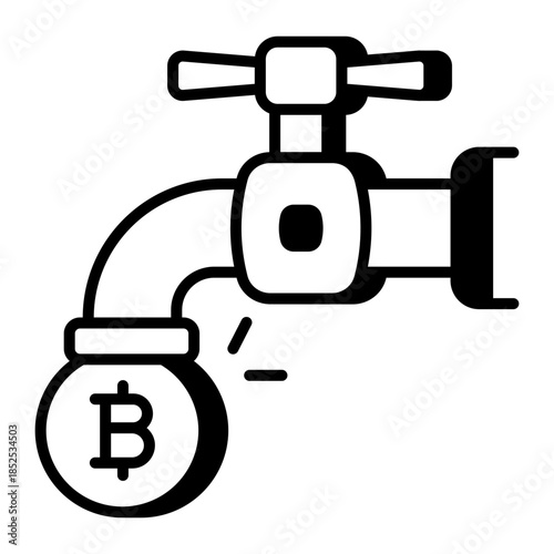 A linear style icon representing bitcoin faucet