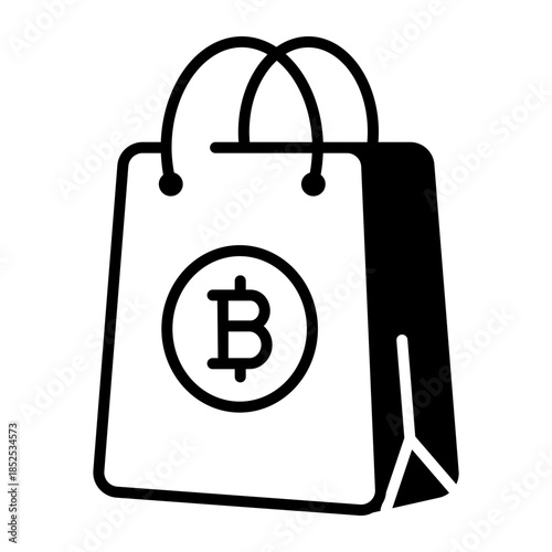 A linear style icon representing bitcoin shopping