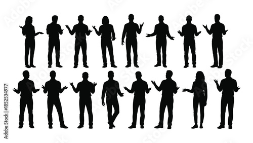 A collection of diverse human figures in a black silhouette style arrangement