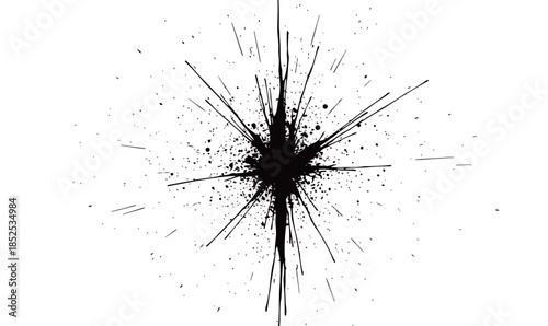 Abstract black ink splash and explosion effect in traditional Chinese calligraphy style for artistic background and creative design concepts