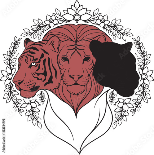 Tiger Lion Panther Head Logo Vector Illustration Powerful Wildlife Emblem Design