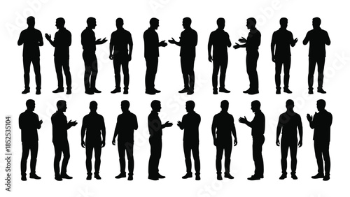 A collection of black silhouettes portraying various human poses and interactions silhouette