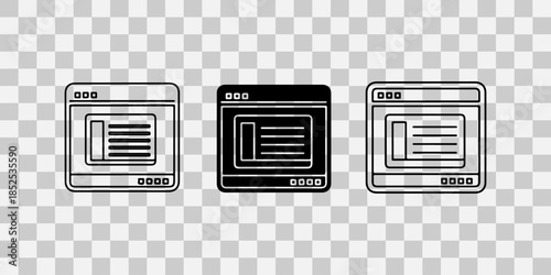 Web browser window icons set on transparent background