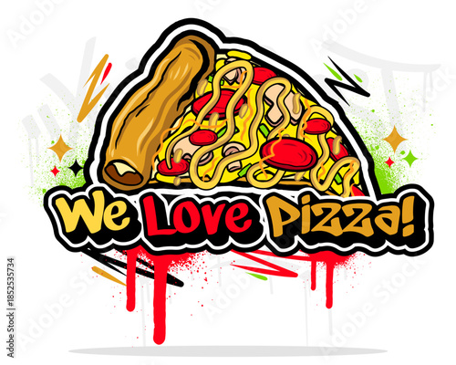 Pizza food illustration in a graffiti art style